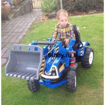 Детский электромобиль трактор на аккумуляторе, синий, с ковшом