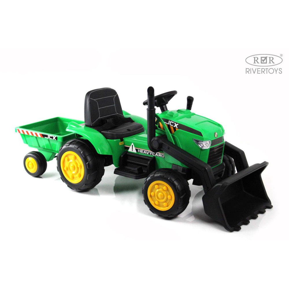 Детский электромобиль трактор-погрузчик с прицепом P222PP зеленый
