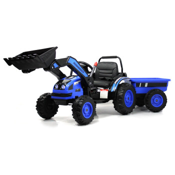 Детский электромобиль трактор-погрузчик с прицепом HL395 синий