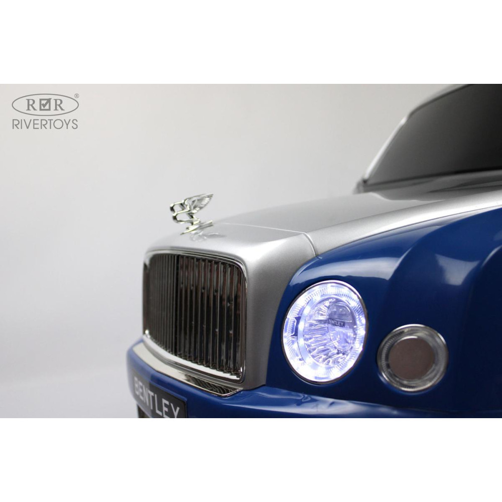 Детский электромобиль Bentley Mulsanne (JE1006) сине-белый с резиновыми колесами и пультом