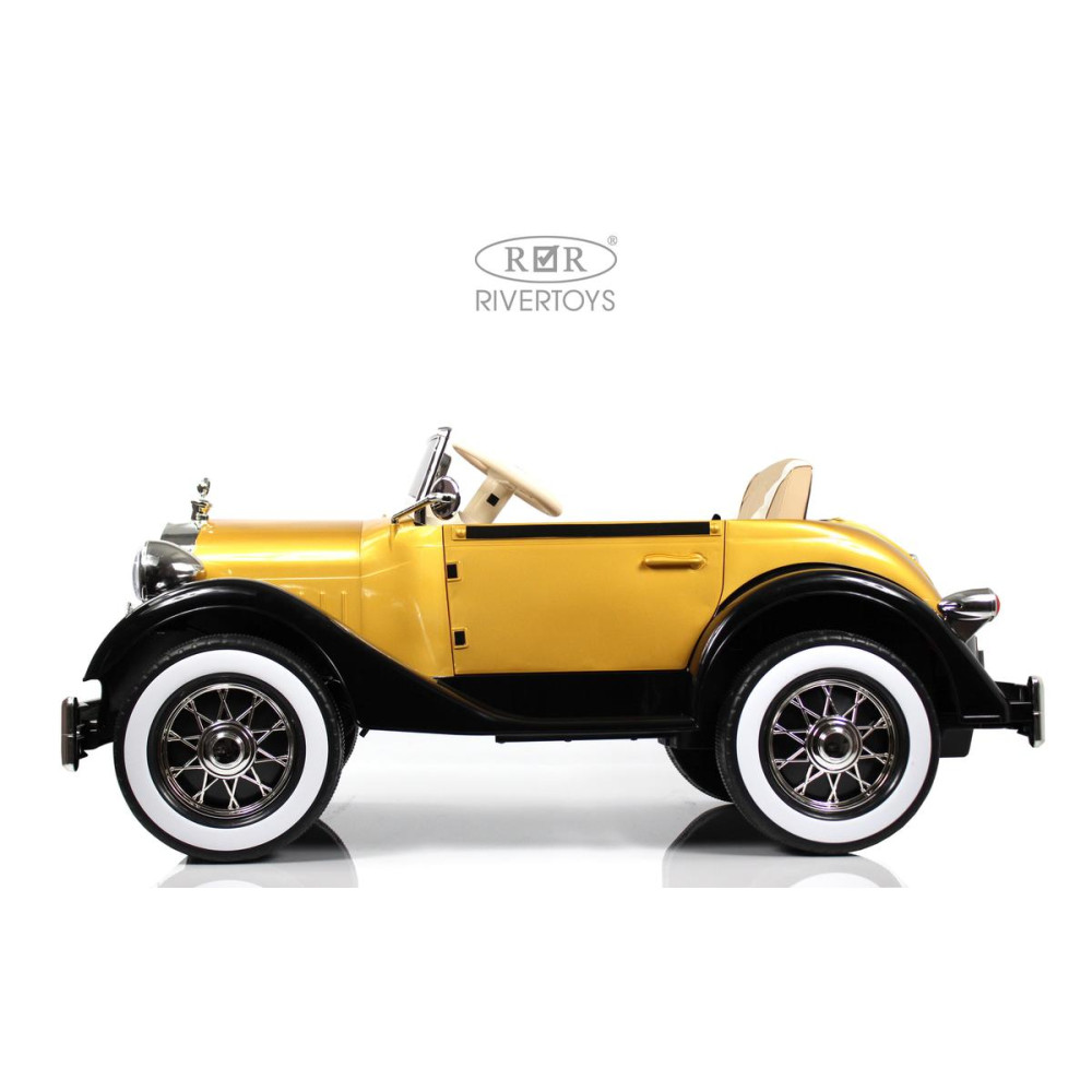 Электромобиль ретро X005XX черно-золотой, полный привод, с пультом