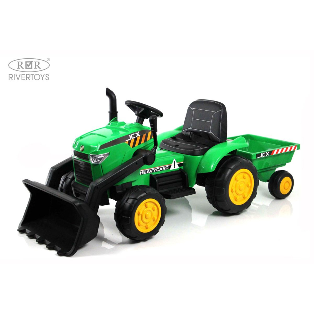 Детский электромобиль трактор-погрузчик с прицепом P222PP зеленый