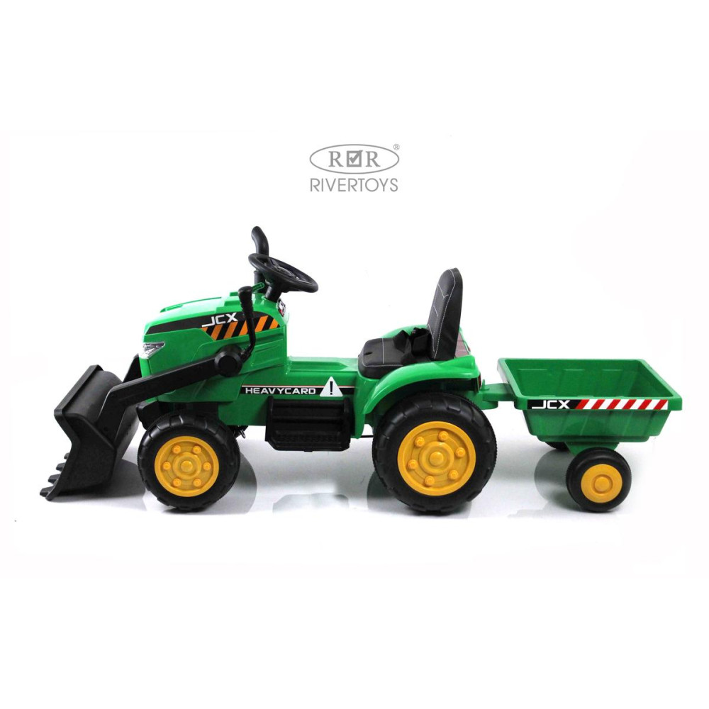 Детский электромобиль трактор-погрузчик с прицепом P222PP зеленый