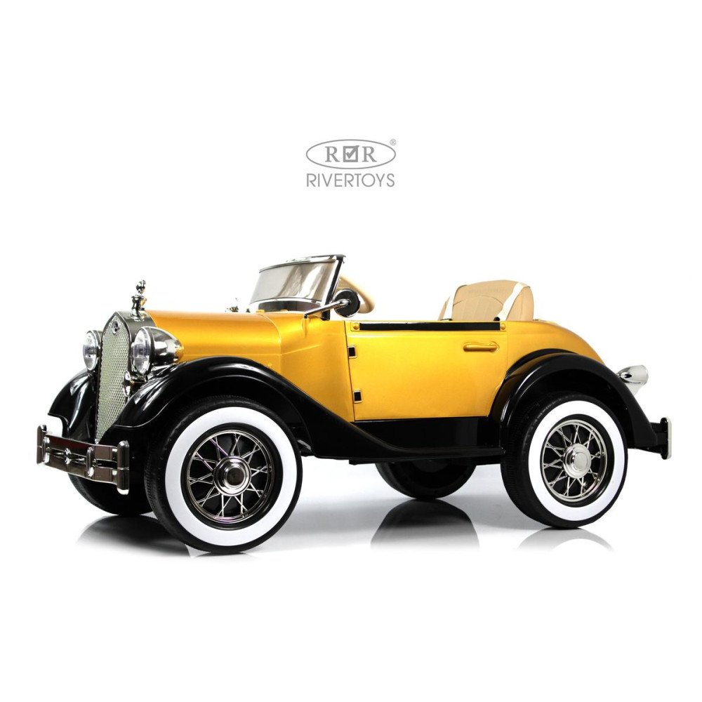 Электромобиль ретро X005XX черно-золотой, полный привод, с пультом