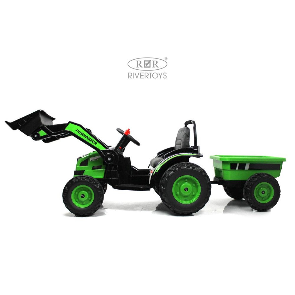 Детская машина трактор-погрузчик с прицепом HL395 зеленый