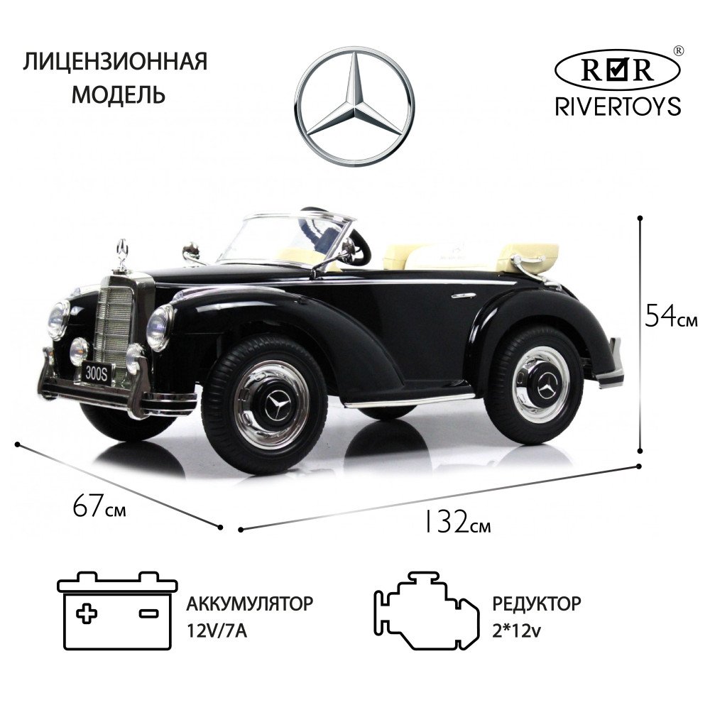 Детский электромобиль Mercedes 300S черный глянец