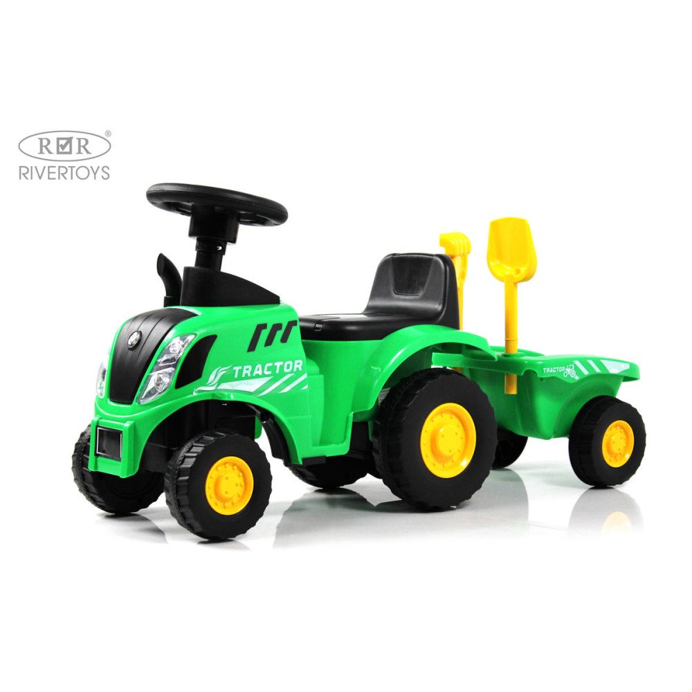 Толокар трактор G101GG с прицепом, лопаткой и граблями, зеленый
