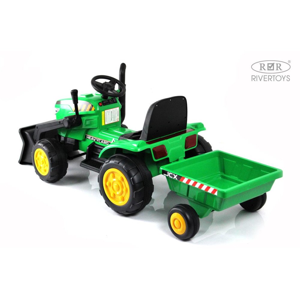 Детский электромобиль трактор-погрузчик с прицепом P222PP зеленый