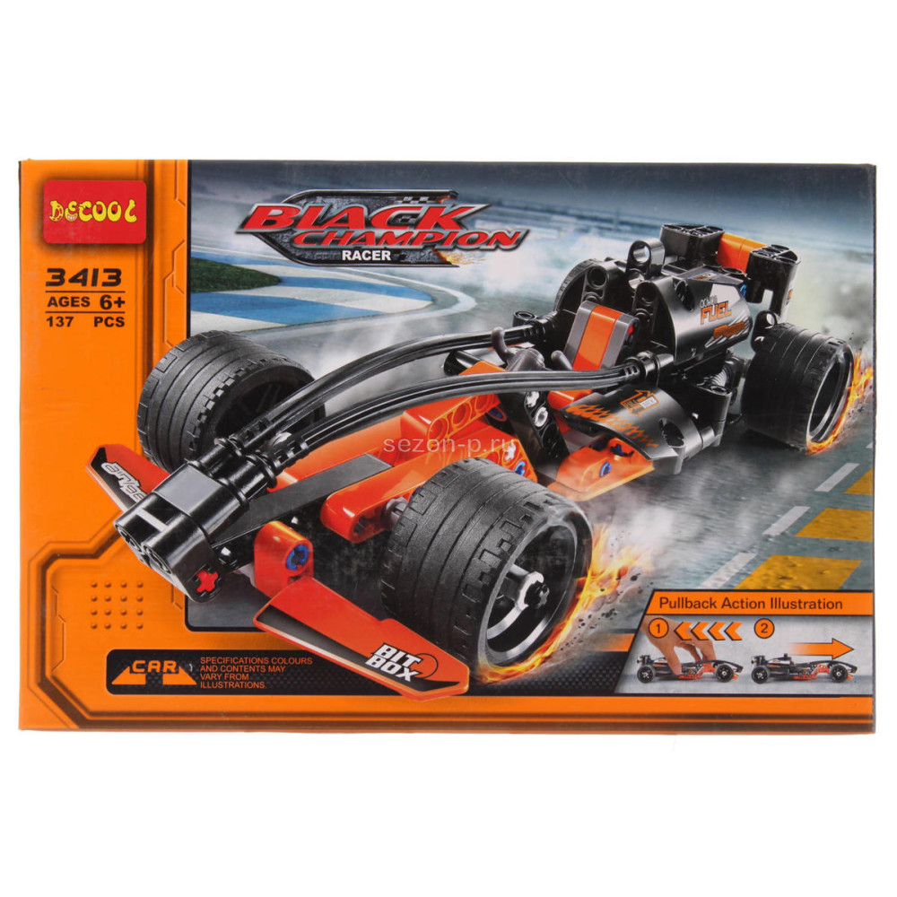 Конструктор DeCool гоночная машина с инерционным механизмом, 137 деталей - DL-3413