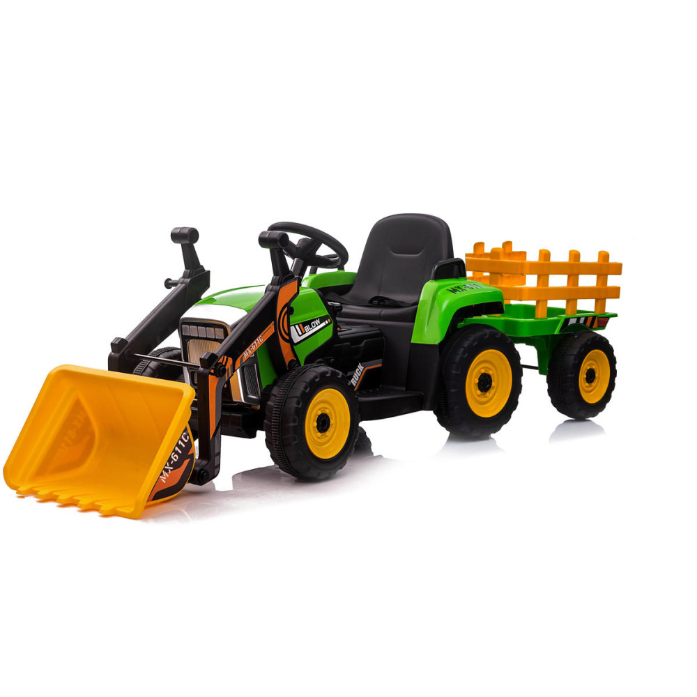 Электромобиль трактор с ковшом и прицепом (зеленый, EVA, пульт, 12V) - XMX611U-GREEN