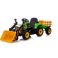 Электромобиль трактор с ковшом и прицепом (зеленый, EVA, пульт, 12V) - XMX611U-GREEN