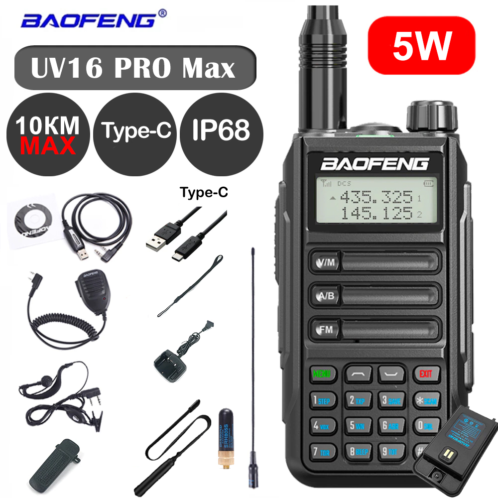 Рация (радиостанция) Baofeng Black UV-16 Pro Max V1 (5W) IP68 Type-C  - UV-16-PRO-MAX-V1-BLACK
