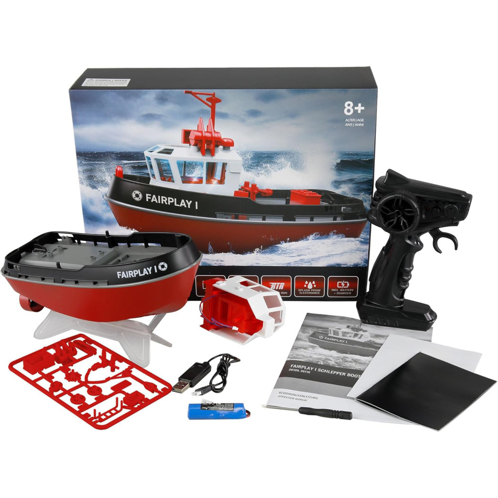 Радиоуправляемый буксир Tugboat черный 2.4G 1:72 - HL-3800-B
