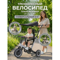 Детский беговел-велосипед 8в1 с крышей и ручкой, серый - TR008C-GREY