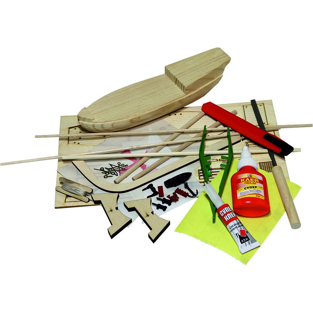 Конструктор из дерева корабль КАРАВЕЛЛА La Nina с инструментами - K09N