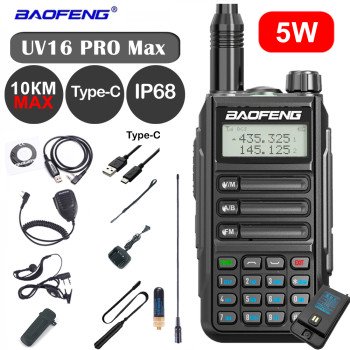 Рация (радиостанция) Baofeng Black UV-16 Pro Max V1 (5W) IP68 Type-C  - UV-16-PRO-MAX-V1-BLACK