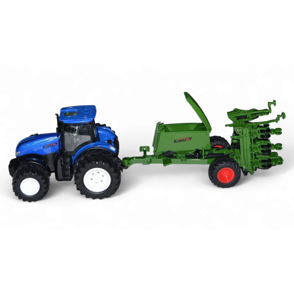 Радиоуправляемый фермерский трактор с зерновой сеялкой, мет. кузов, широкие колеса 6CH масштаб 1:24 2.4G