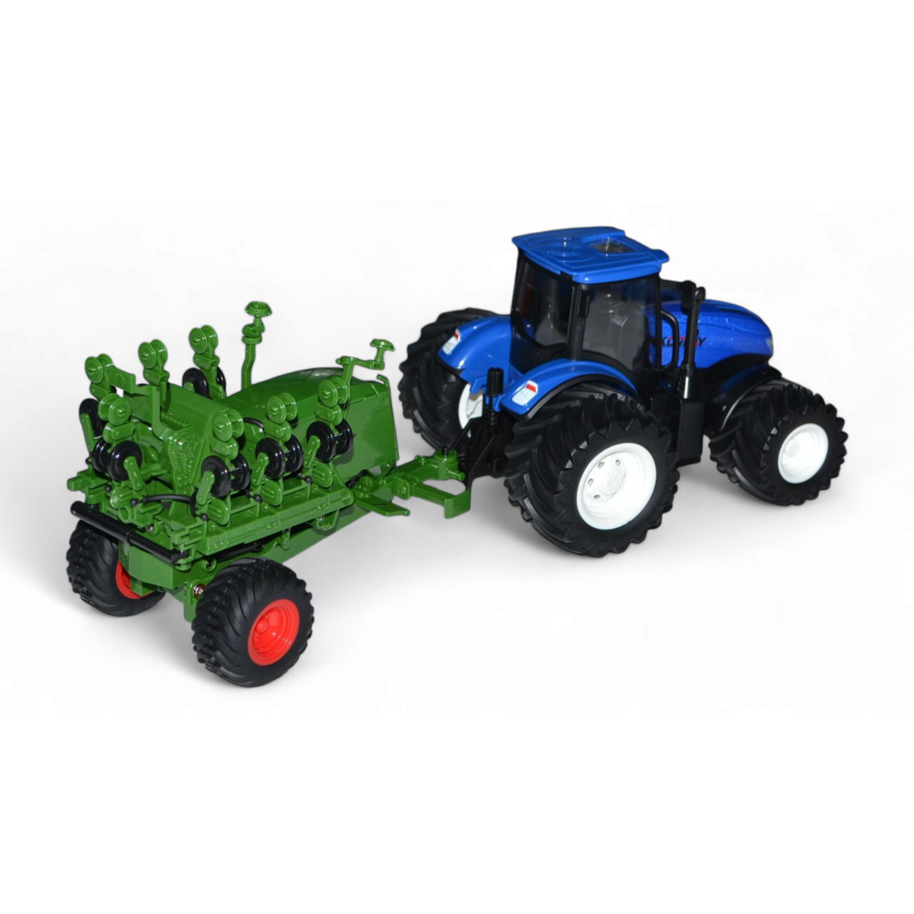 Радиоуправляемый фермерский трактор с зерновой сеялкой, мет. кузов, широкие колеса 6CH масштаб 1:24 2.4G