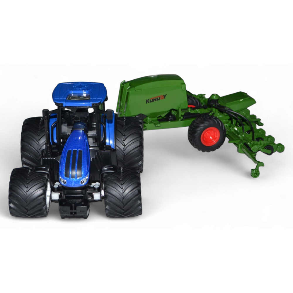 Радиоуправляемый фермерский трактор с зерновой сеялкой, мет. кузов, широкие колеса 6CH масштаб 1:24 2.4G