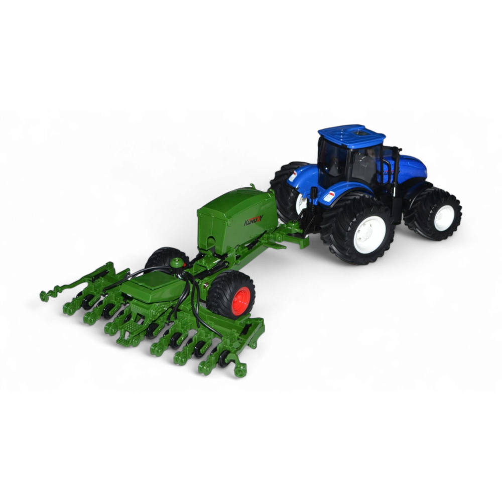 Радиоуправляемый фермерский трактор с зерновой сеялкой, мет. кузов, широкие колеса 6CH масштаб 1:24 2.4G