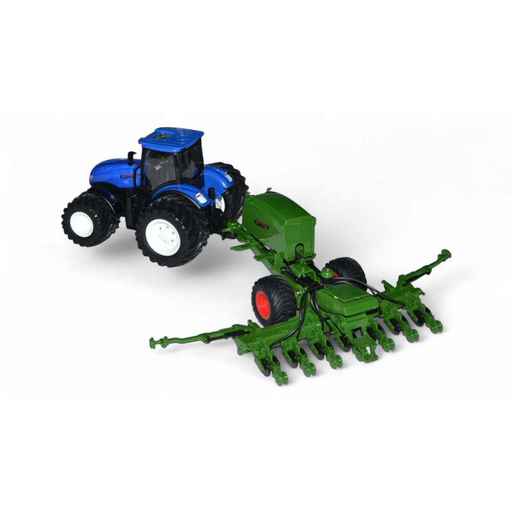 Радиоуправляемый фермерский трактор с зерновой сеялкой, мет. кузов, широкие колеса 6CH масштаб 1:24 2.4G