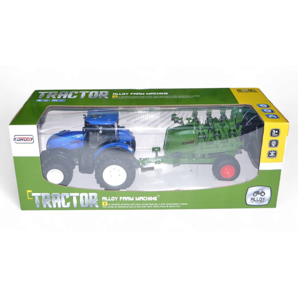 Радиоуправляемый фермерский трактор с зерновой сеялкой, мет. кузов, широкие колеса 6CH масштаб 1:24 2.4G